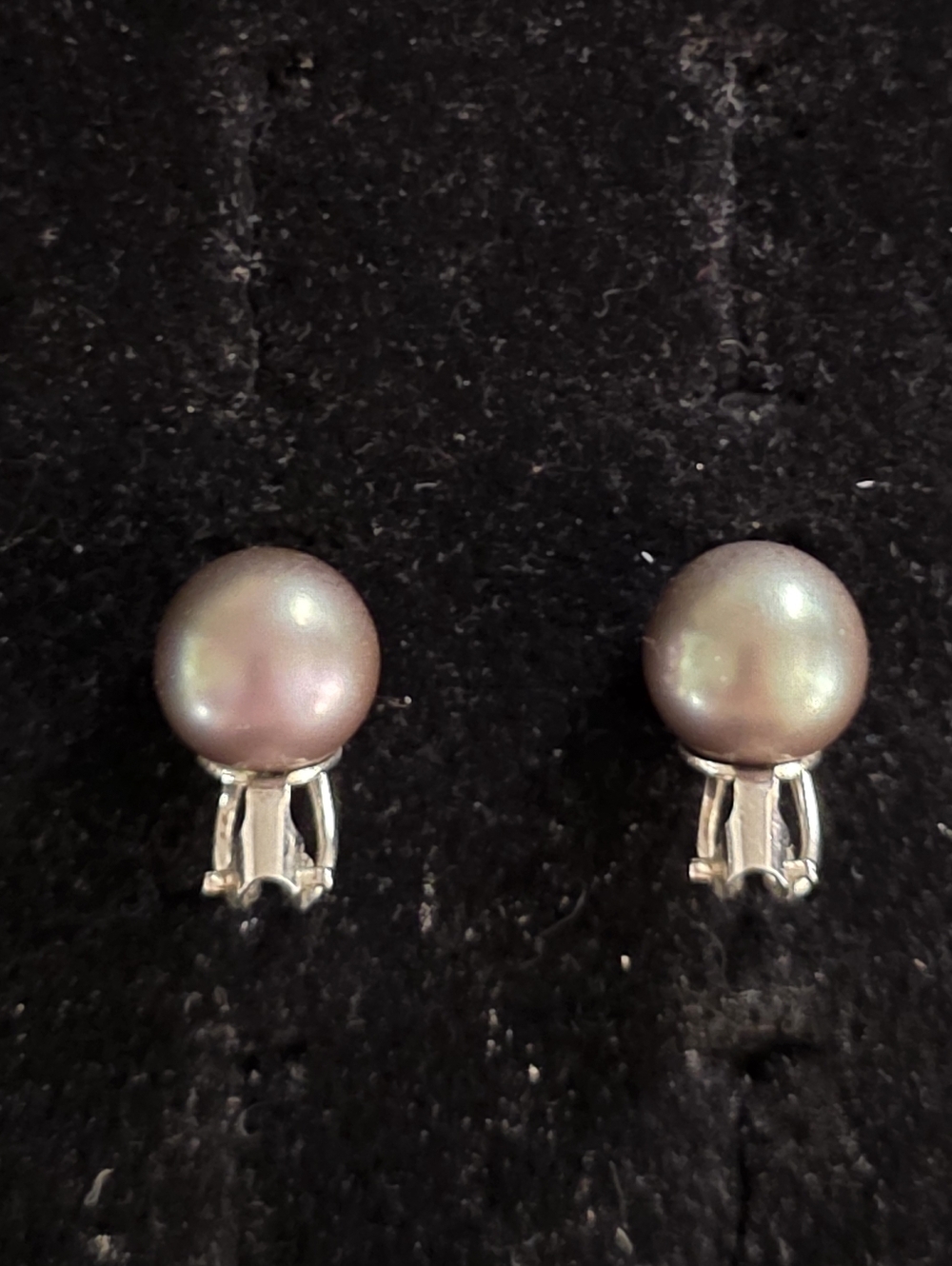 Vintage Christian Dior Grey Faux Pearl Omega Back Earrings Silver Tone Signed